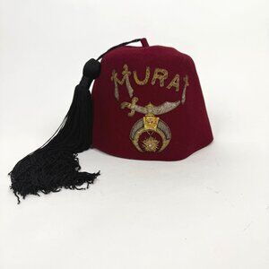 Masonic Shriner's Fez Masonry Hat Murat Tassel & Rhinestone Sword Pin